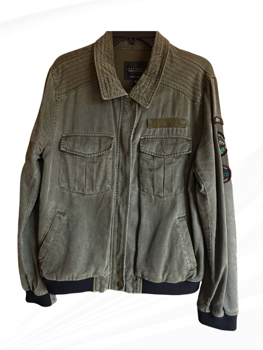 Sanctuary Military Bomber Jacket Patches Olive Green XL